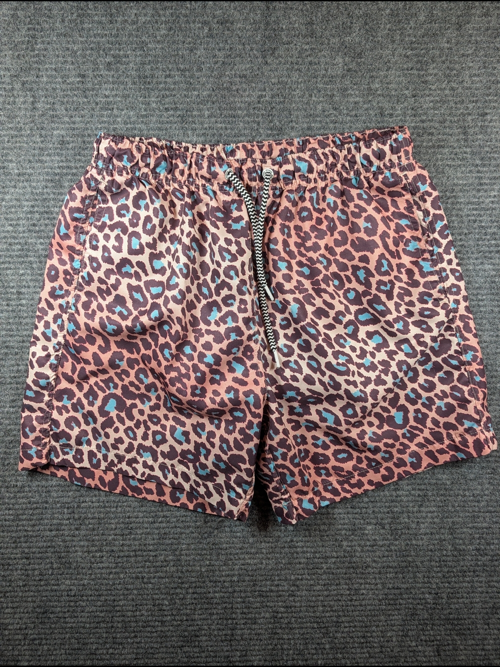 Boardies Men's Pink Leopard Print Swim Board Shorts Drawstring, Lined